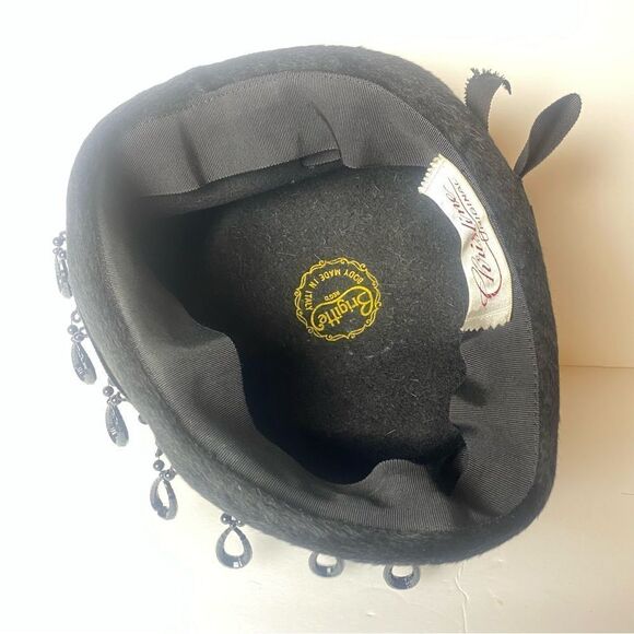 Vintage Christine Original Brigitte Body Made in Italy Black Pillbox Style Hat - Picture 12 of 16